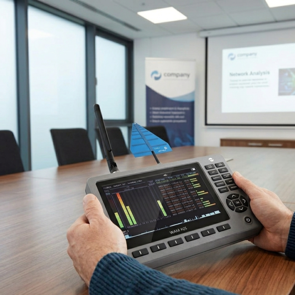 JJN Digital WAM-X25 handheld wireless activity monitor with 7-inch TFT display and dual adjustable hinged antennas